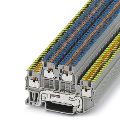 Phoenix Contact Ground - Multi-Level Terminal Block; PTTB 1.5/S-PE/N ; 15A; 600V; 2-Level; #26 - #14; Push-In Connection; Gray